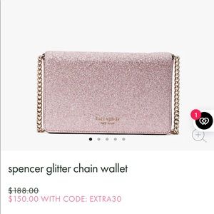 Kate Spade Rose Gold Spencer Glitter Chain Wallet